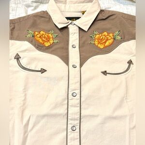 Howler Brothers Cream and Tan Floral Embroidered Shirt